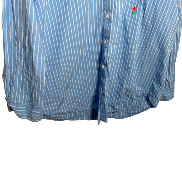 Universal Thread Blouse Women's Large Oversized Button Up Striped Blue Shirt - Picture 3 of 10